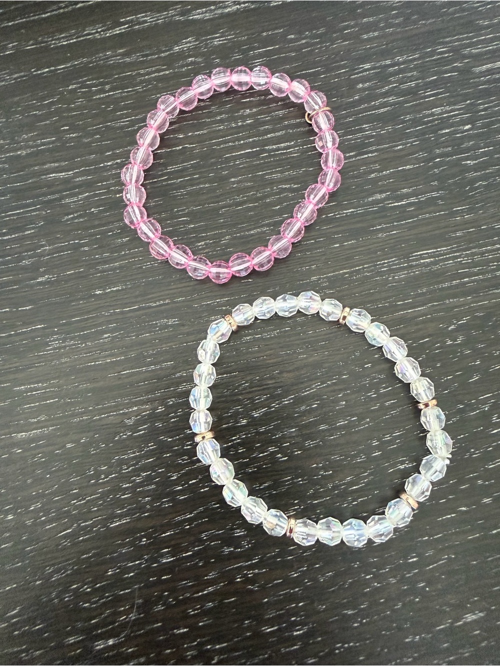 Source Unknown Pink and Clear Beaded Stretch Bracelets